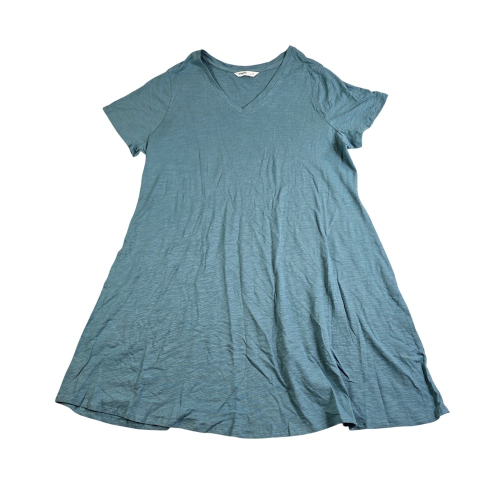 Sonoma T-Shirt Dress Women 1X Teal Blue V-Neck Slub Cotton Boho Coastal Casual